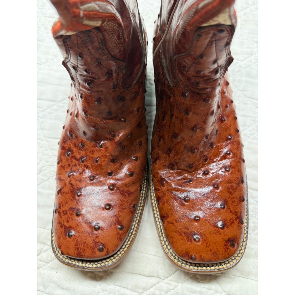 Westerly Trends Cowboy Boots Mens 10 Brown Ostrich Print Western Square Toe - Picture 3 of 11